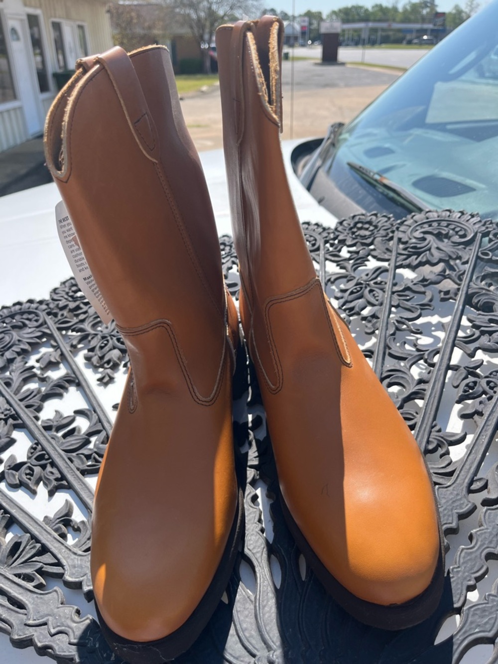 Men's Brown Leather Pull-On Work Boots